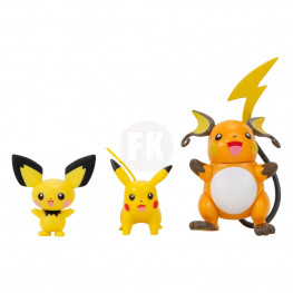 Pokémon Select akčná figúrkas 3-Pack Evolution Pichu, Pikachu, Raichu